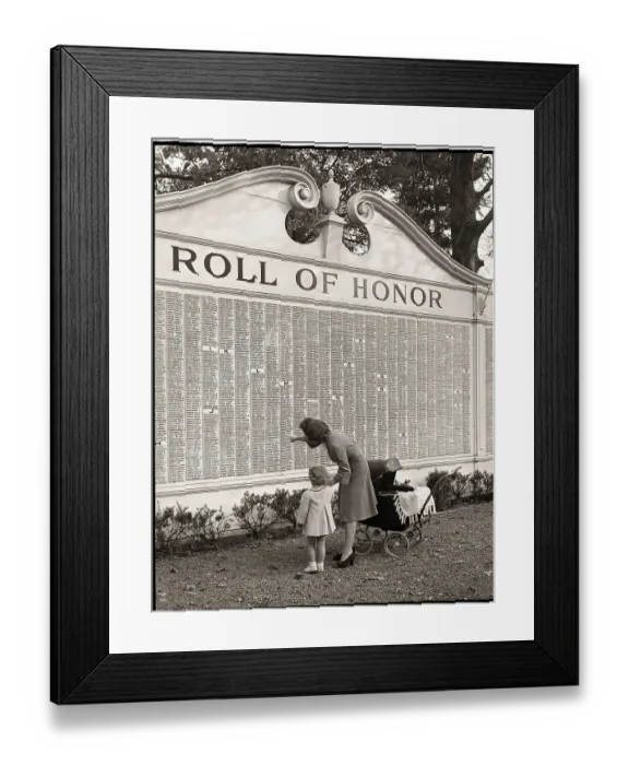 Framed Print : Woman and Daughter at Roll of Honor Wall Framed Print : Woman and Daughter at Roll of Honor Wall