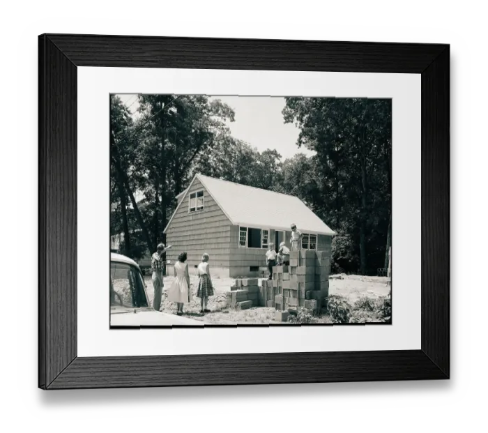 Framed Print : Family Surveys Construction of Home Framed Print : Family Surveys Construction of Home