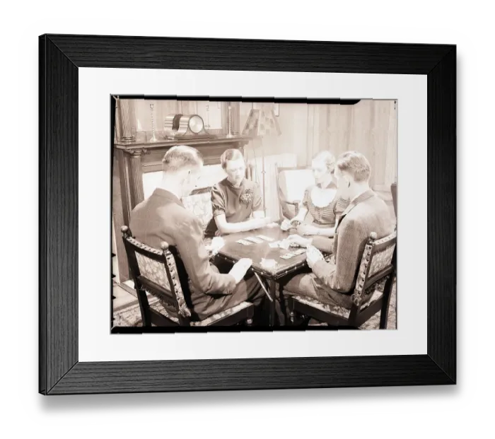 Framed Print : Bridge Players Seated at Table Framed Print : Bridge Players Seated at Table
