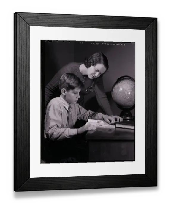 Framed Print : Mother Helping Son with Homework Framed Print : Mother Helping Son with Homework