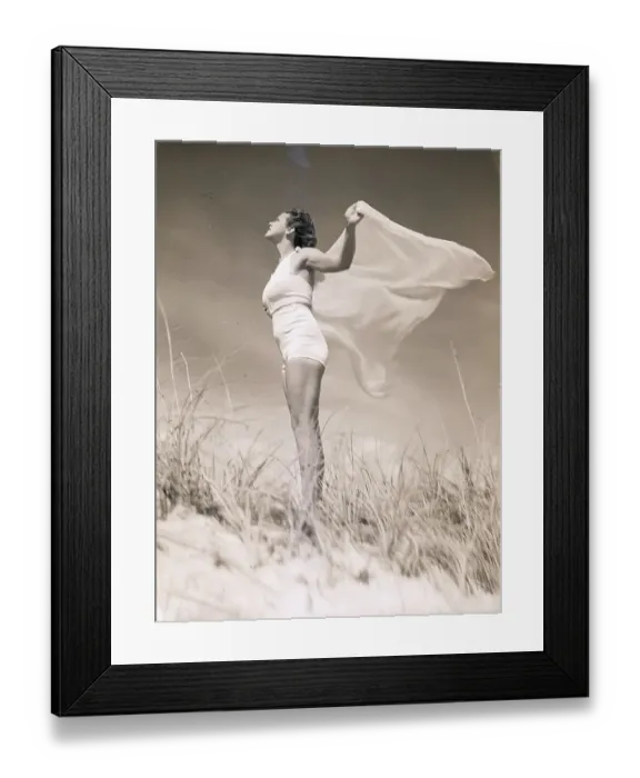 Framed Print : Woman in Swimsuit Holding Scarf Framed Print : Woman in Swimsuit Holding Scarf