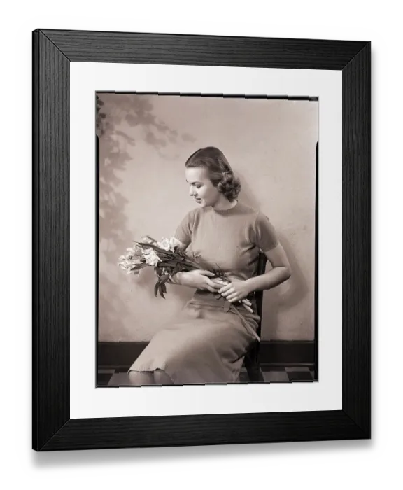 Framed Print : Woman Holding Flower Bouquet Framed Print : Woman Holding Flower Bouquet