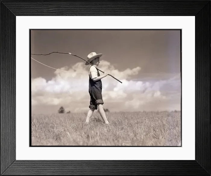 Framed Print : Boy Walking with Fishing Pole Framed Print : Boy Walking with Fishing Pole