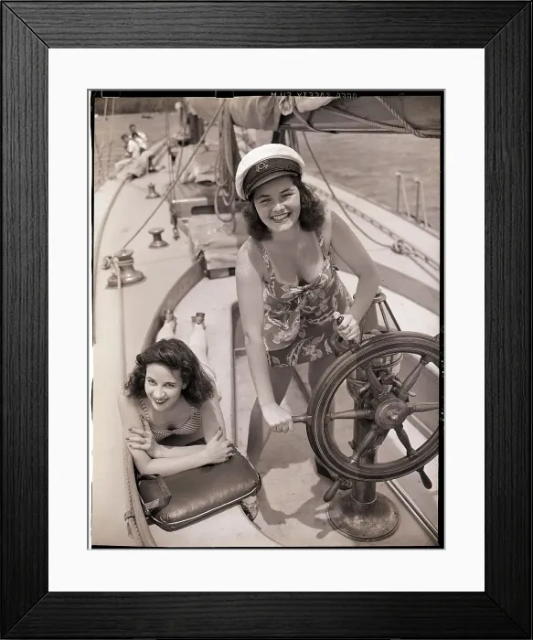 Framed Print : Women at the Helm of Sailboat Framed Print : Women at the Helm of Sailboat