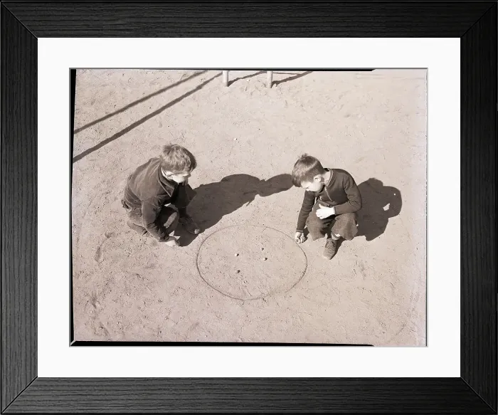 Framed Print : Two Boys Playing Marbles