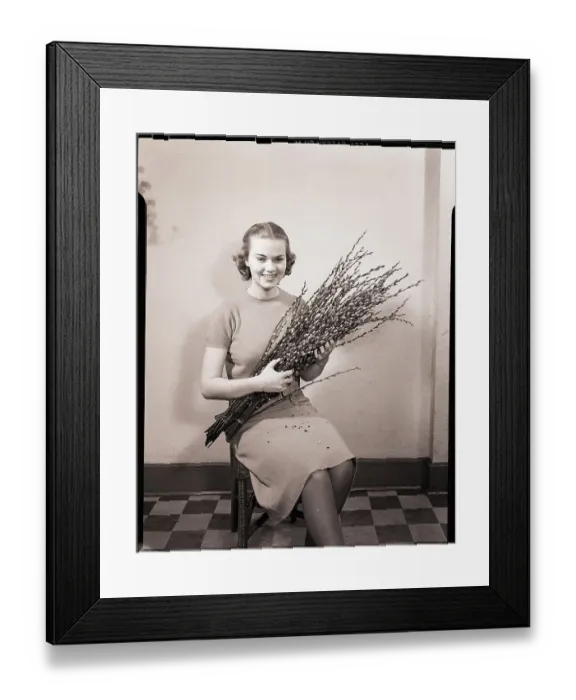 Framed Print : Woman Holding Pussy Willows Framed Print : Woman Holding Pussy Willows