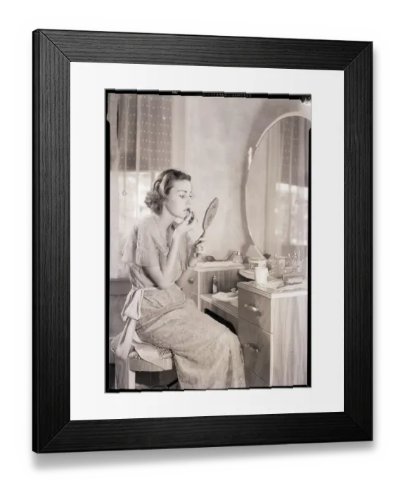 Framed Print : Woman at Vanity Applying Lipstick Framed Print : Woman at Vanity Applying Lipstick