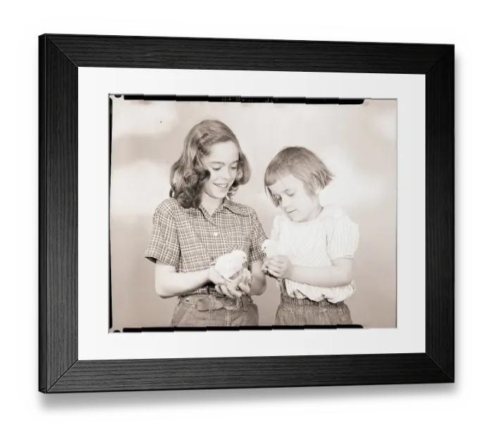 Framed Print : Girls Holding Easter Chickens Framed Print : Girls Holding Easter Chickens