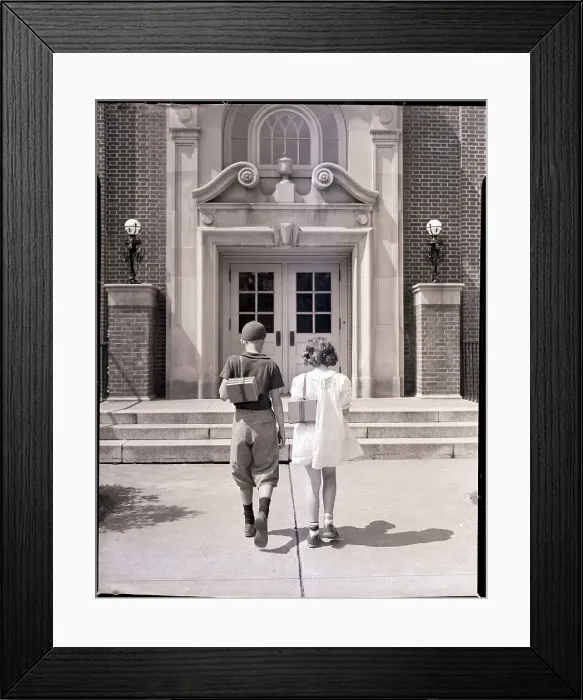 Framed Print : Boy and Girl Going to School Framed Print : Boy and Girl Going to School