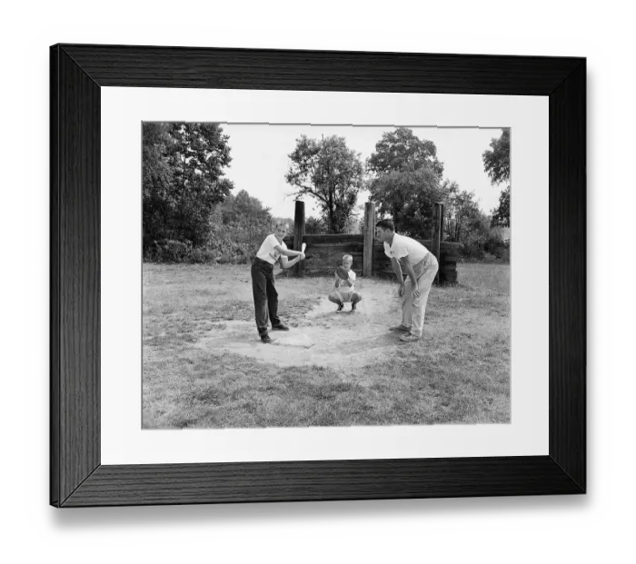 Framed Print : Three Boys Playing Sandlot Baseball Framed Print : Three Boys Playing Sandlot Baseball