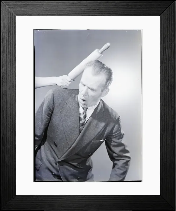 Framed Print : Husband Being Hit with Rolling Pin Framed Print : Husband Being Hit with Rolling Pin
