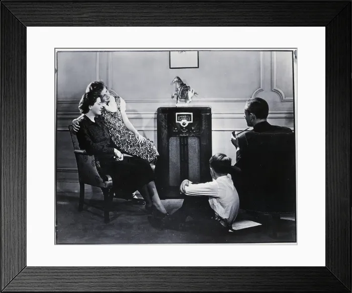 Framed Print : Family Listening to Radio