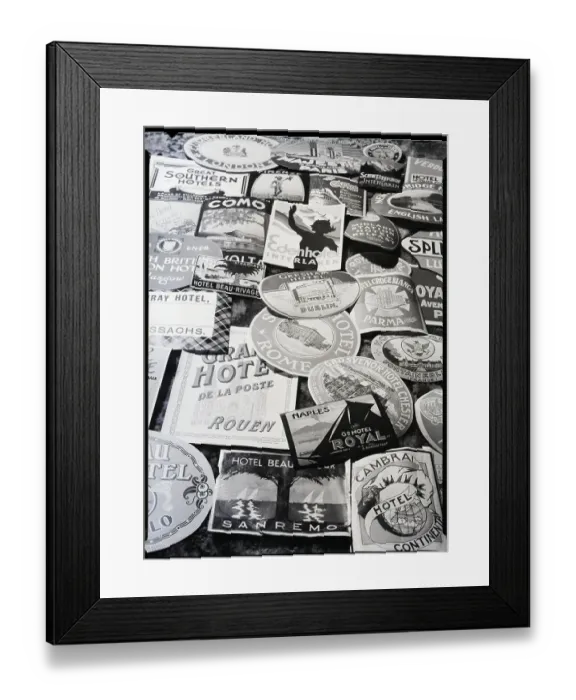 Framed Print : European Hotel Labels Framed Print : European Hotel Labels