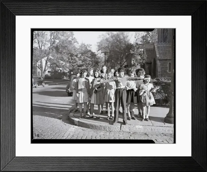Framed Print : Students Wait to Cross the Street
