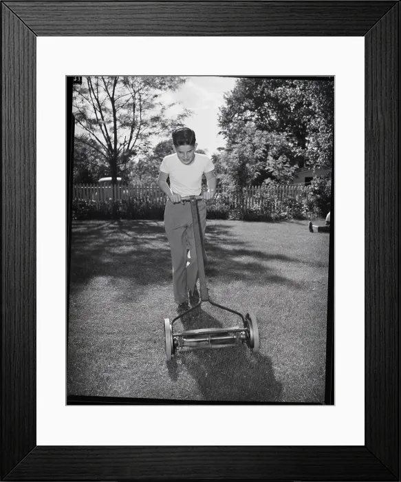 Framed Print : Boy Mowing Lawn Framed Print : Boy Mowing Lawn
