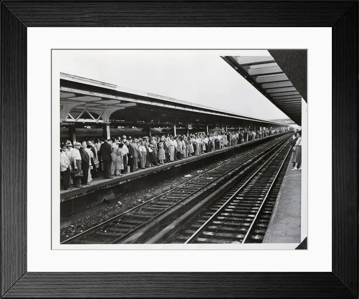 Framed Print : Railroad Commuters Standing On Platform Framed Print : Railroad Commuters Standing On Platform