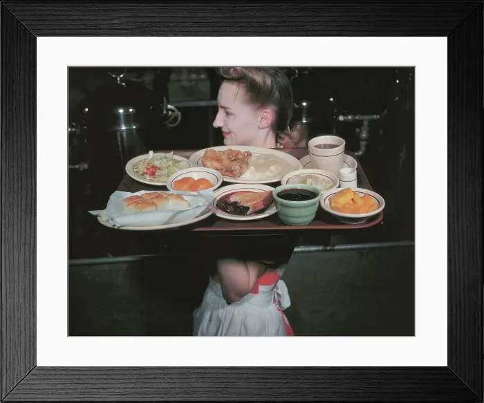 Framed Print : Waitress Carrying Tray of Food Framed Print : Waitress Carrying Tray of Food