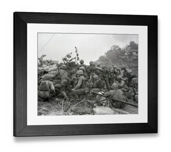 Framed Print : Marines Taking Cover Behind Barricade Framed Print : Marines Taking Cover Behind Barricade