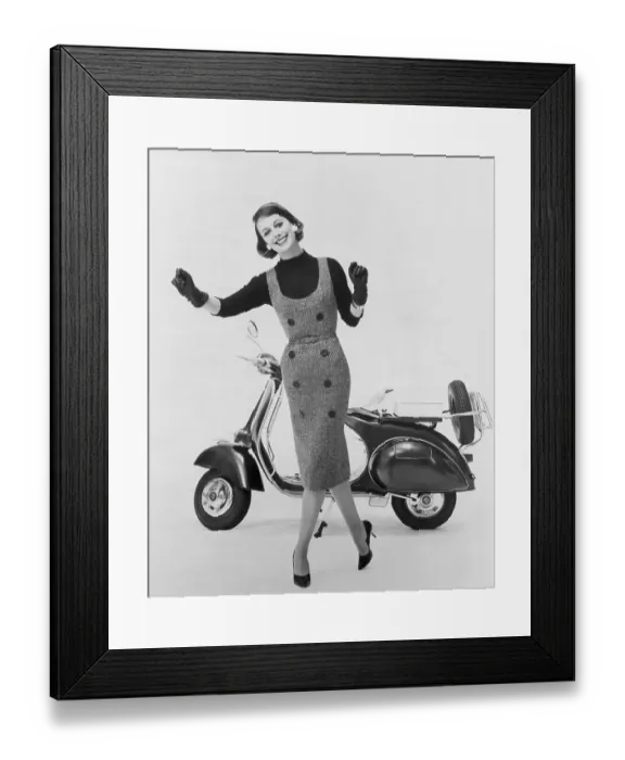Framed Print : Stylish Woman and Scooter Framed Print : Stylish Woman and Scooter