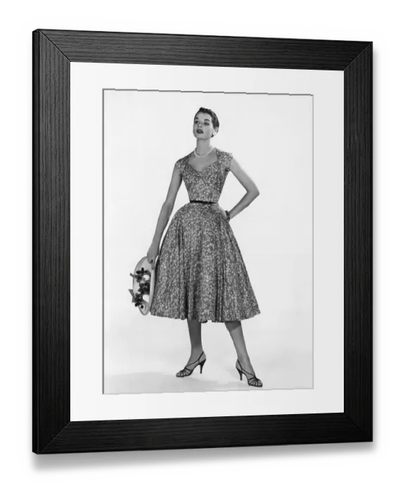 Framed Print : Flower Print Dress, 1950'S Fashion Framed Print : Flower Print Dress, 1950'S Fashion