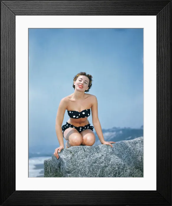 Framed Print : Pat Hall Kneeling in Polka-Dotted Bikini Framed Print : Pat Hall Kneeling in Polka-Dotted Bikini
