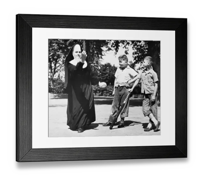 Framed Print : Nun Playing Baseball Framed Print : Nun Playing Baseball