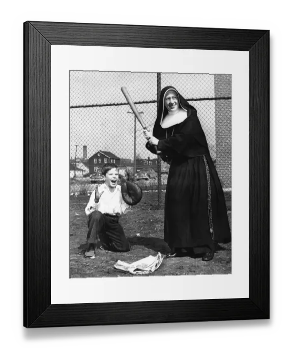 Framed Print : Nun Playing Baseball Framed Print : Nun Playing Baseball