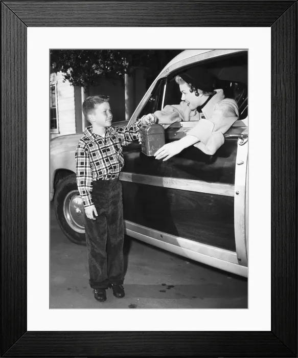 Framed Print : Doris Day Giving Son Terry Melcher a Lunchbox