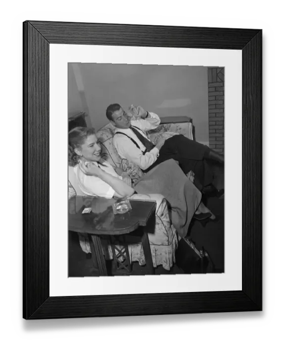 Framed Print : Joe DiMaggio Smoking with Female Friend Framed Print : Joe DiMaggio Smoking with Female Friend