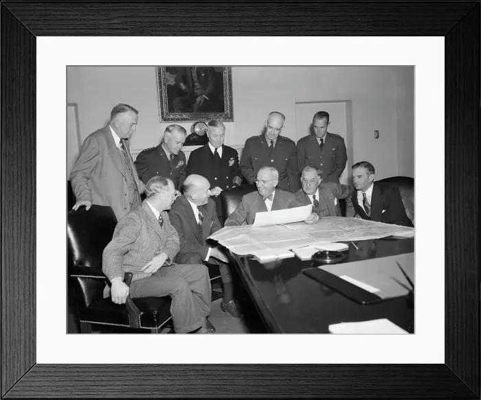 Framed Print : President Truman Meeting with Joint Chiefs of Staff