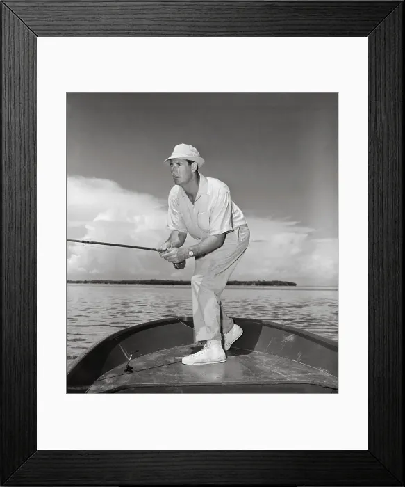 Framed Print : Ted Williams with Fishing Rod in Tow Framed Print : Ted Williams with Fishing Rod in Tow