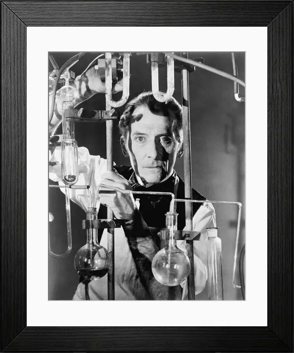 Framed Print : Peter Cushing as Mad Scientist in Curse of Frankenstein Framed Print : Peter Cushing as Mad Scientist in Curse of Frankenstein