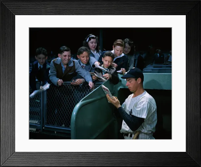 Framed Print : Baseball Legend Joe DiMaggio Signing Autographs for Youngsters