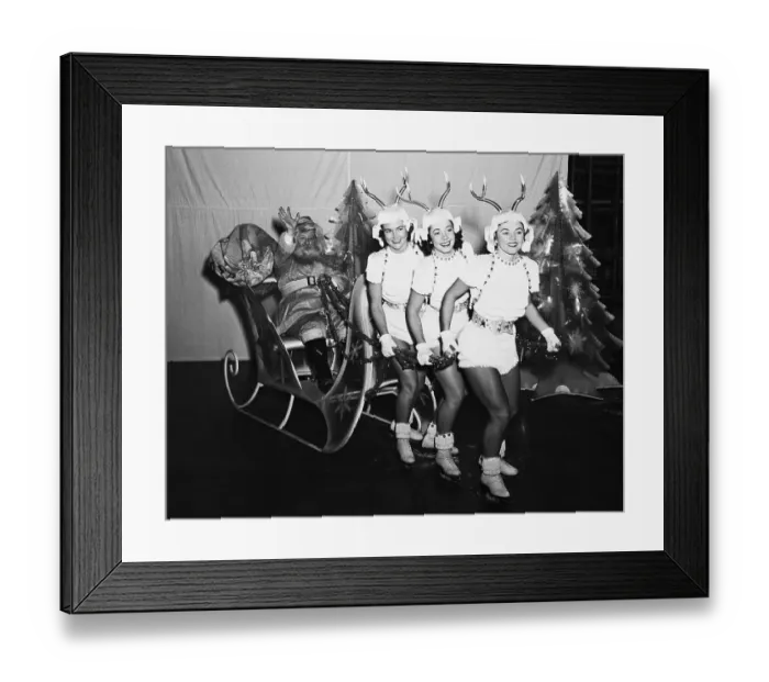 Framed Print : Santa In Sleigh Pulled By Women Reindeer Framed Print : Santa In Sleigh Pulled By Women Reindeer