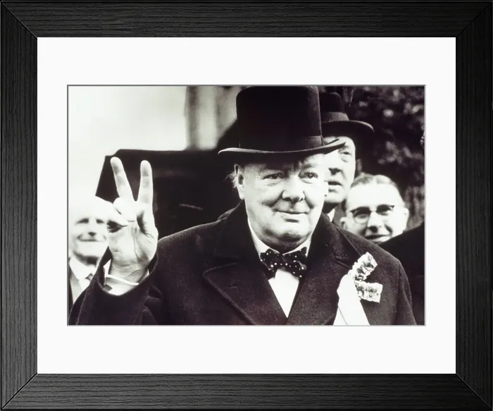 Framed Print : Prime Minister Winston Churchill Making Victory Sign Framed Print : Prime Minister Winston Churchill Making Victory Sign