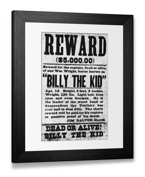 Framed Print : Wanted Poster For Billy The Kid Framed Print : Wanted Poster For Billy The Kid