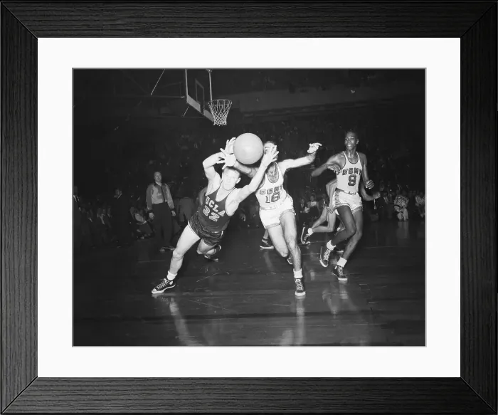 Framed Print : Basket Ball Players Jump For Ball Framed Print : Basket Ball Players Jump For Ball