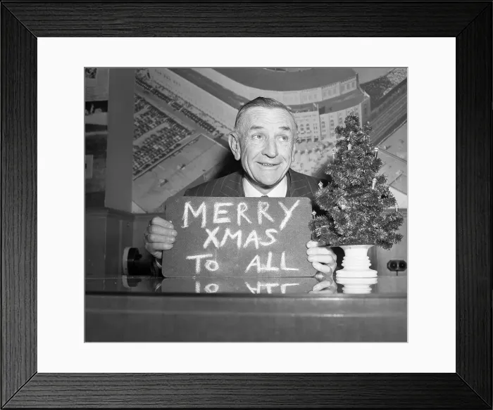 Framed Print : Casey Stengel Holding Sign Stating Merry Xmas to All Framed Print : Casey Stengel Holding Sign Stating Merry Xmas to All