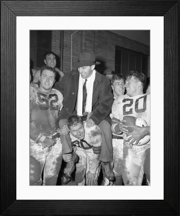 Framed Print : Football Coach Paul Brown Being Carried by His Players Framed Print : Football Coach Paul Brown Being Carried by His Players