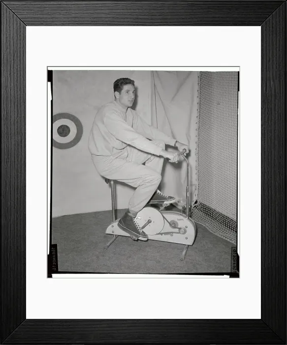 Framed Print : Bobby Thomson Riding Exercise Bicycle