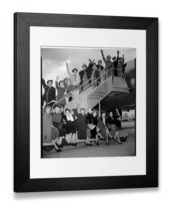 Framed Print : Women Wave as They Board Plane Framed Print : Women Wave as They Board Plane