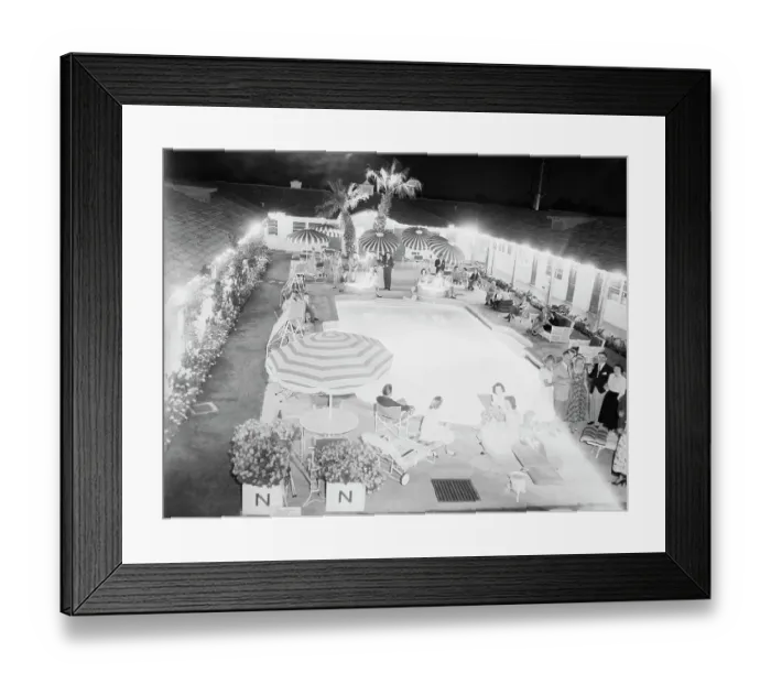 Framed Print : Party by Swimming Pool at Normandy Village Hotel