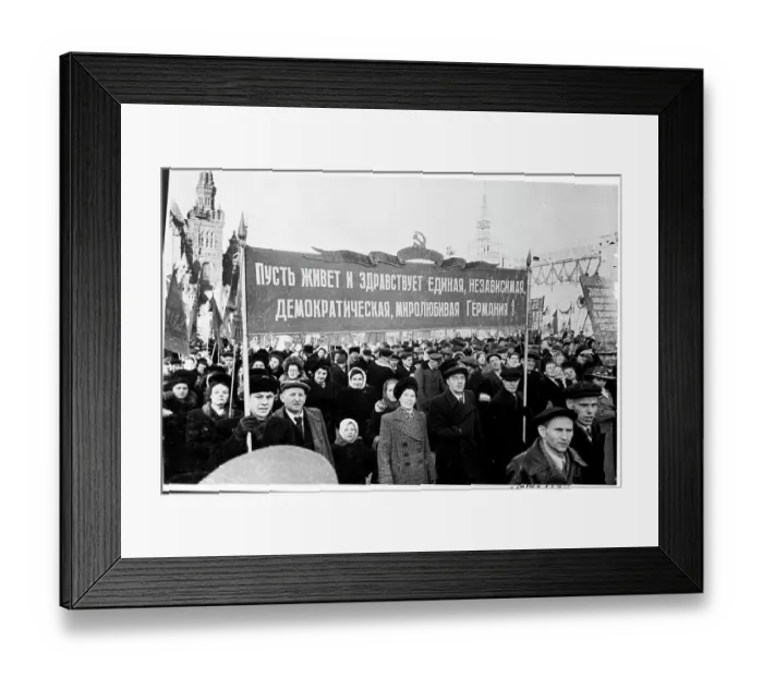 Framed Print : People Parade Through Red Square With Banner Framed Print : People Parade Through Red Square With Banner