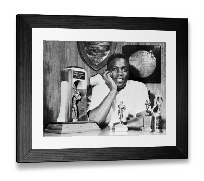 Framed Print : Jackie Robinson at Home With his Various Trophies Framed Print : Jackie Robinson at Home With his Various Trophies