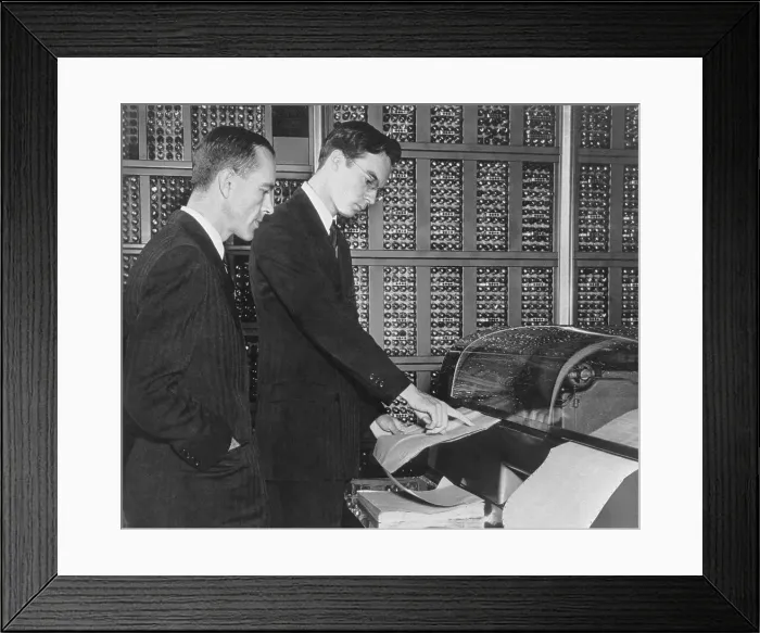 Framed Print : Scientists Reading Results from Selective Sequence Electronic Calculator Framed Print : Scientists Reading Results from Selective Sequence Electronic Calculator