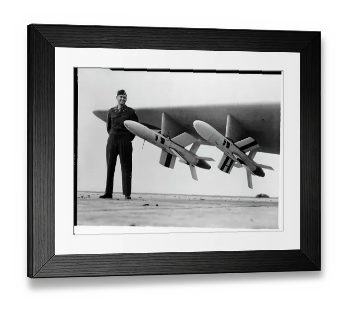 Framed Print : A Military Captain Stands Next to Ryan Firebird Missiles Framed Print : A Military Captain Stands Next to Ryan Firebird Missiles