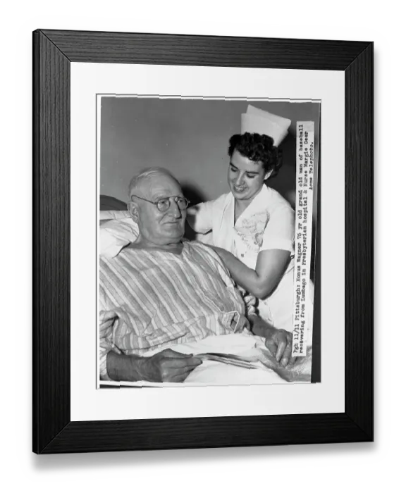 Framed Print : Honus Wagner in Hospital Bed With Nurse Framed Print : Honus Wagner in Hospital Bed With Nurse