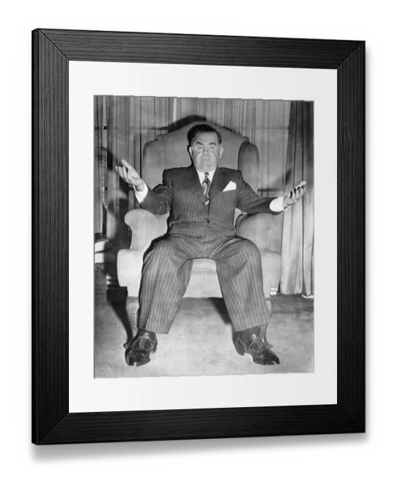 Framed Print : Charles Skouras Seated at a Press Conference Framed Print : Charles Skouras Seated at a Press Conference