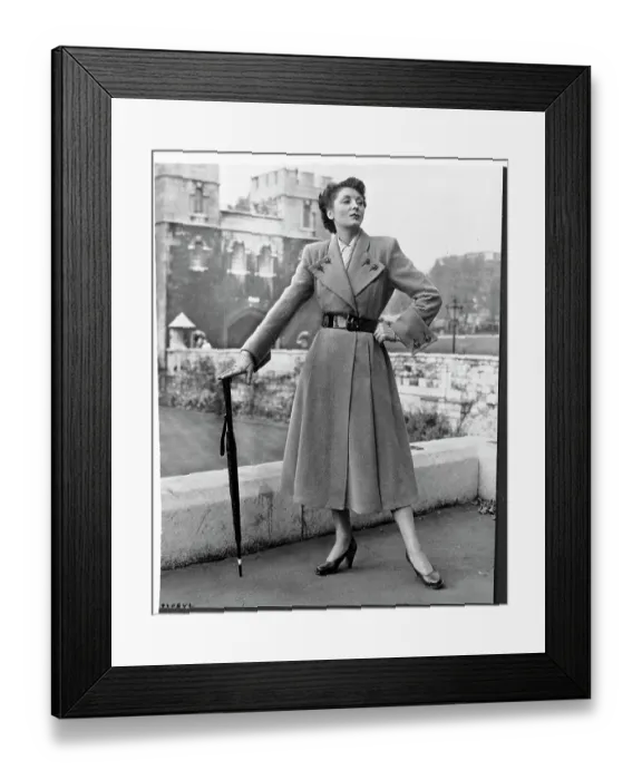 Framed Print : Woman Models Tweed Coat Framed Print : Woman Models Tweed Coat