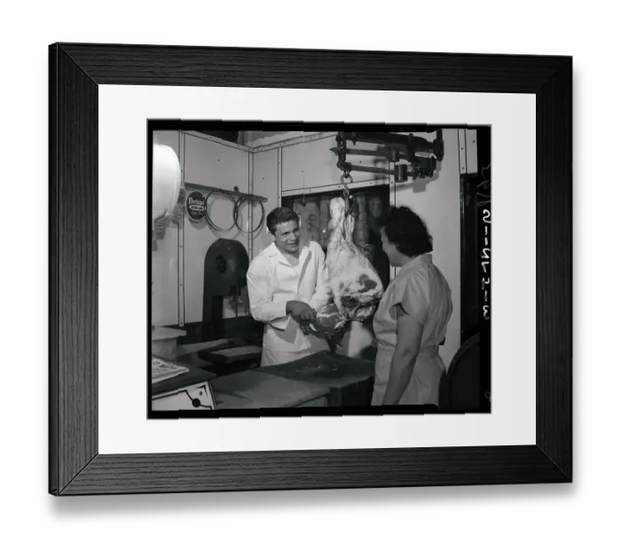 Framed Print : Roland La Starza Cutting Meat in Butcher Shop Framed Print : Roland La Starza Cutting Meat in Butcher Shop